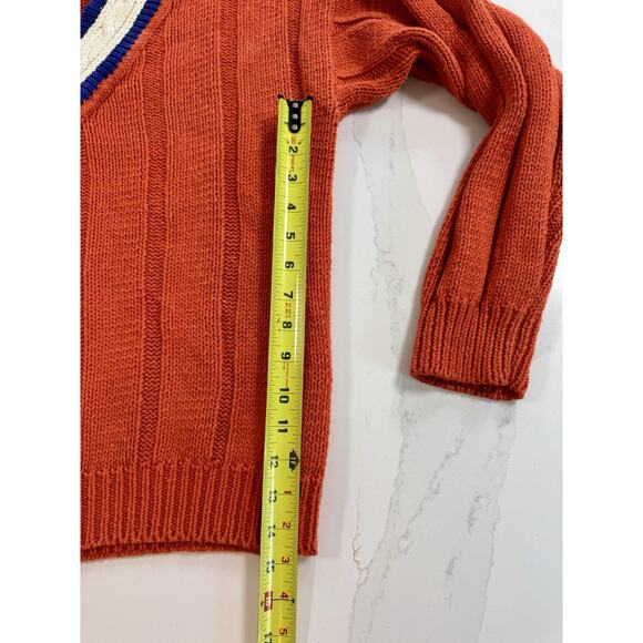 Vintage 80s-90s Body Equip Cricket Tennis Sweater Orange Blue White V-Neck Large - Picture 4 of 12